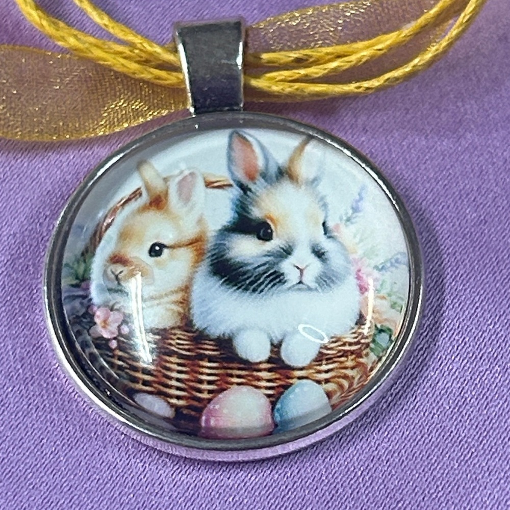 Yellow Bunny 1 inch Pendant Necklace with Ribbon Cord
